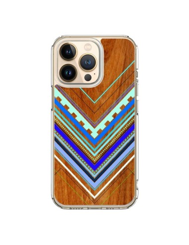 Coque iPhone 13 Pro Azteque Arbutus Blue Bois Aztec Tribal - Jenny Mhairi