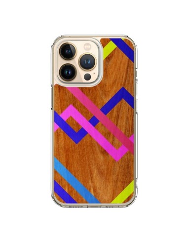 Coque iPhone 13 Pro Pink Yellow Wooden Bois Azteque Aztec Tribal - Jenny Mhairi