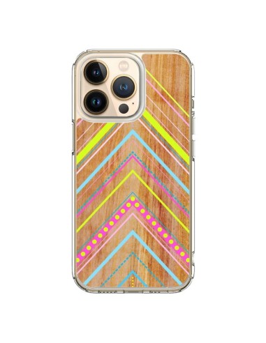 Coque iPhone 13 Pro Wooden Chevron Pink Bois Azteque Aztec Tribal - Jenny Mhairi