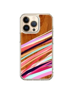 Coque iPhone 13 Pro Wooden Waves Coral Bois Azteque Aztec...