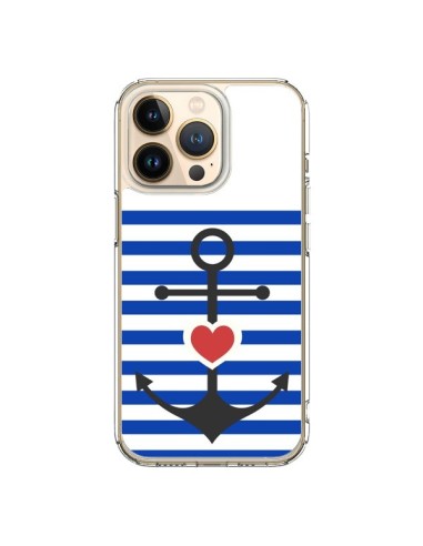 Coque iPhone 13 Pro Mariniere Encre Marin Coeur - Jonathan Perez