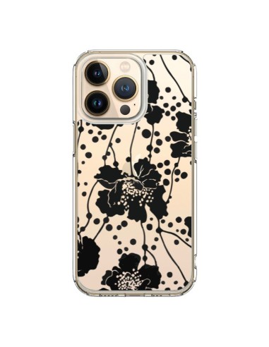 Coque iPhone 13 Pro Fleurs Noirs Flower Transparente - Dricia Do