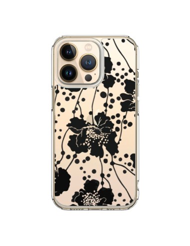 Cover iPhone 13 Pro Fiori Neros Trasparente - Dricia Do