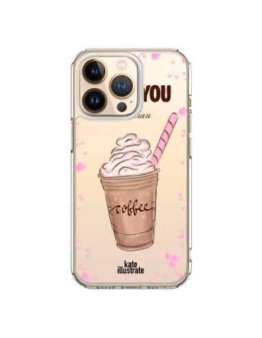 Coque iPhone 13 Pro I love you More Than Coffee Glace Amour Transparente - kateillustrate