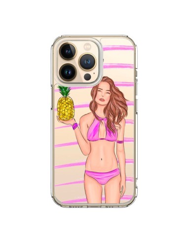 Coque iPhone 13 Pro Malibu Ananas Plage Ete Rose Transparente - kateillustrate
