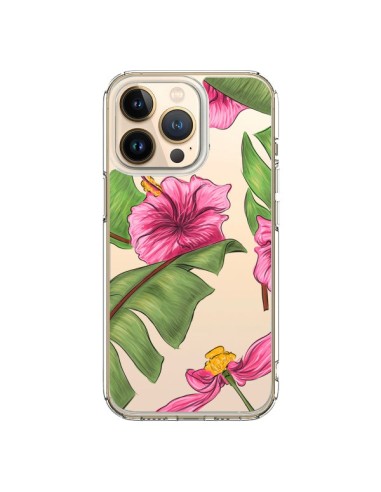 Coque iPhone 13 Pro Tropical Leaves Fleurs Feuilles Transparente - kateillustrate