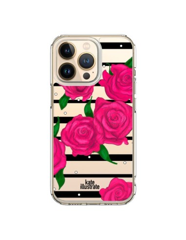 Cover iPhone 13 Pro Rosa Fiori Trasparente - kateillustrate