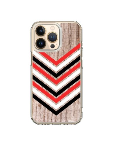 Coque iPhone 13 Pro Tribal Aztèque Bois Wood Flèche Rouge Blanc Noir - Laetitia