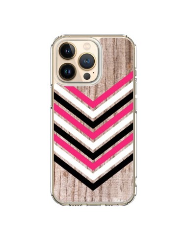 Coque iPhone 13 Pro Tribal Aztèque Bois Wood Flèche Rose Blanc Noir - Laetitia