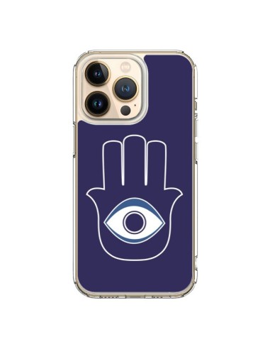 Coque iPhone 13 Pro Main de Fatma Oeil Bleu - Laetitia