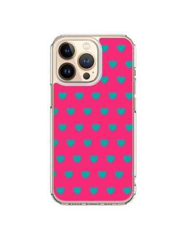 iPhone 13 Pro Case Heart Blue sfondo Pink - Laetitia