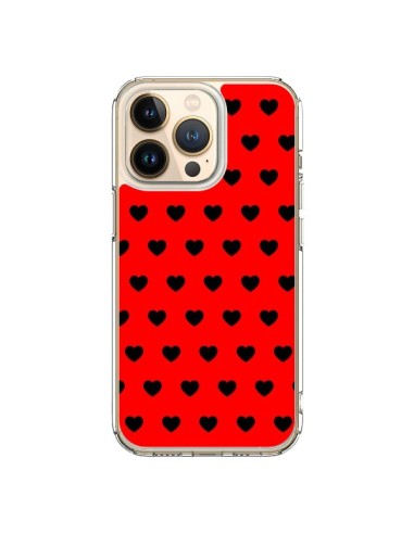 Coque iPhone 13 Pro Coeurs Noirs Fond Rouge - Laetitia