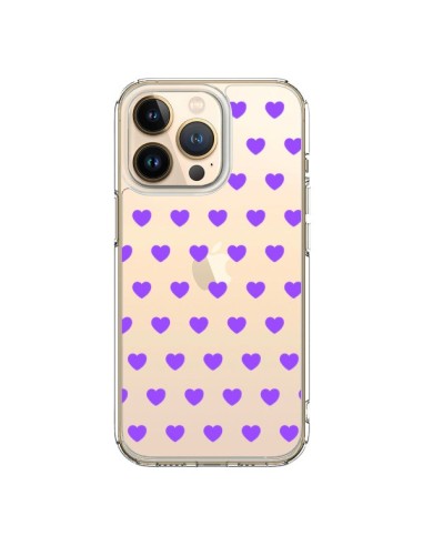Coque iPhone 13 Pro Coeur Heart Love Amour Violet Transparente - Laetitia