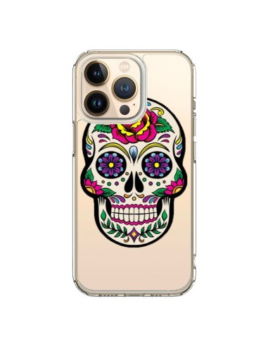Coque iPhone 13 Pro Tête de Mort Mexicaine Fleurs Transparente - Laetitia