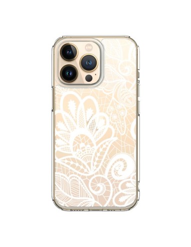 Cover iPhone 13 Pro Pizzo Fiori Flower Bianco Trasparente - Petit Griffin