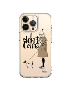 Coque iPhone 13 Pro I don't care Fille Chien Transparente...