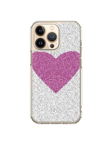 Coque iPhone 13 Pro Coeur Rose Argent Love - Mary Nesrala