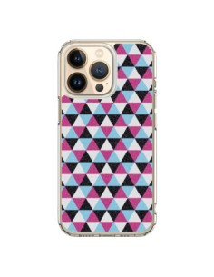 Coque iPhone 13 Pro Azteque Triangles Rose Bleu Gris -...