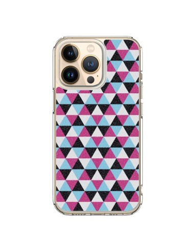 Coque iPhone 13 Pro Azteque Triangles Rose Bleu Gris - Mary Nesrala
