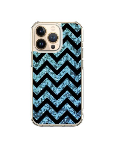 Coque iPhone 13 Pro Chevron Aqua Sparkle Triangle Azteque - Mary Nesrala