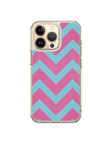 Coque iPhone 13 Pro Strawberry Chevron Rose Bleu - Mary Nesrala