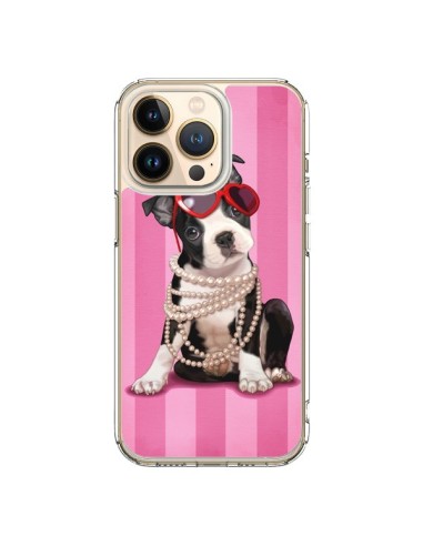 Cover iPhone 13 Pro Cane Fashion Collana di Perle Occhiali Cuore  - Maryline Cazenave