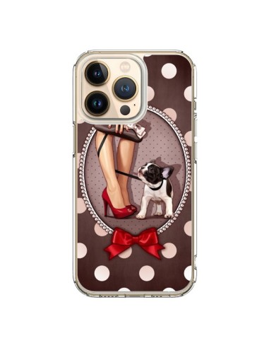 Cover iPhone 13 Pro Lady Jambes Cane Pois Papillon - Maryline Cazenave
