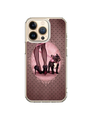Coque iPhone 13 Pro Lady Jambes Chien Dog Rose Pois Noir - Maryline Cazenave