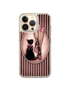 Coque iPhone 13 Pro Lady Chat Noeud Papillon Pois...