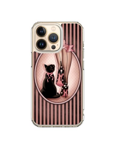 Coque iPhone 13 Pro Lady Chat Noeud Papillon Pois Chaussures - Maryline Cazenave
