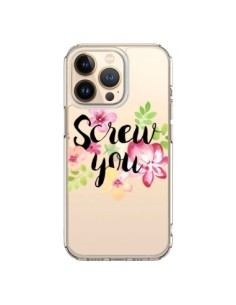 iPhone 13 Pro Case Screw you Flower Flowers Clear -...