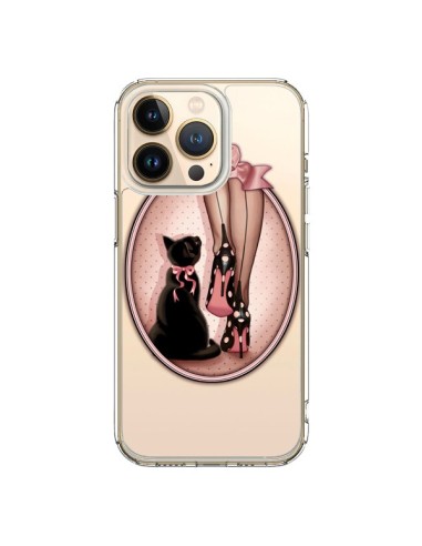 Coque iPhone 13 Pro Lady Chat Noeud Papillon Pois Chaussures Transparente - Maryline Cazenave