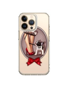 Coque iPhone 13 Pro Lady Jambes Chien Bulldog Dog Pois...