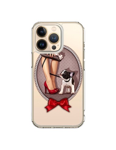 Coque iPhone 13 Pro Lady Jambes Chien Bulldog Dog Pois Noeud Papillon Transparente - Maryline Cazenave
