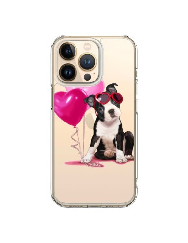 Cover iPhone 13 Pro Cane Dog Palloncini Occhiali Cuore Rosa Trasparente - Maryline Cazenave