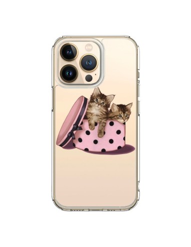 Coque iPhone 13 Pro Chaton Chat Kitten Boite Pois Transparente - Maryline Cazenave