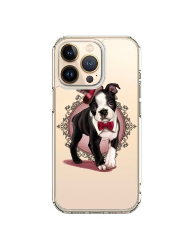 Cover iPhone 13 Pro Cane Bulldog Dog Gentleman Papillon Cappello Trasparente - Maryline Cazenave