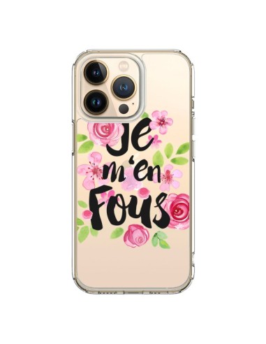 Cover iPhone 13 Pro Je M'en Fous Fiori Trasparente - Maryline Cazenave