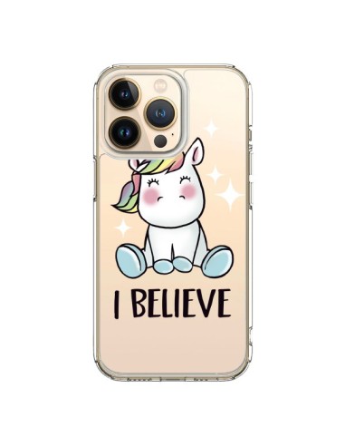 Coque iPhone 13 Pro Licorne I Believe Transparente - Maryline Cazenave