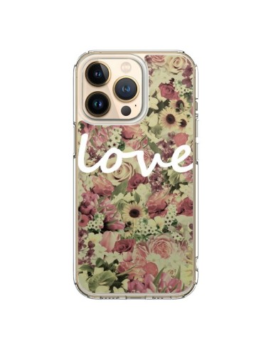 Coque iPhone 13 Pro Love Blanc Flower - Monica Martinez