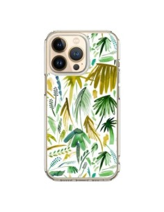 Coque iPhone 13 Pro Brushstrokes Tropical Palms Green -...