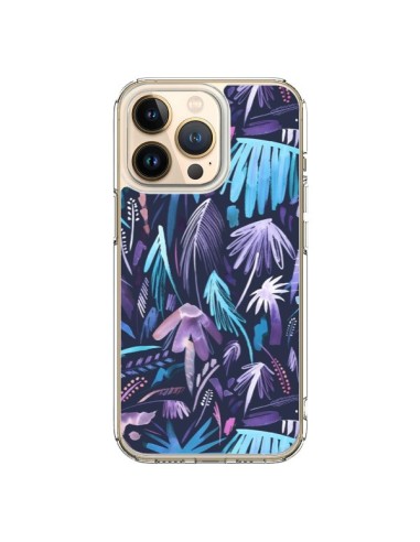 Coque iPhone 13 Pro Brushstrokes Tropical Palms Navy - Ninola Design