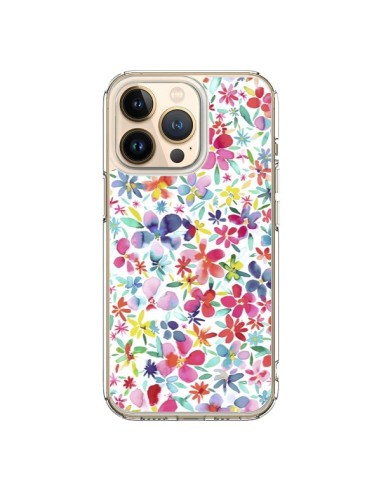 iPhone 13 Pro Case Colorful Flowers Petals Blue - Ninola Design