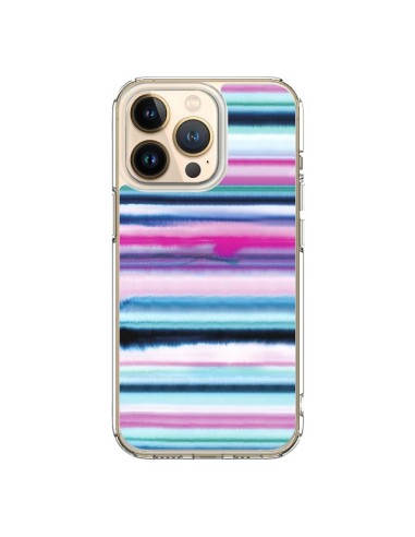 Coque iPhone 13 Pro Degrade Stripes Watercolor Pink - Ninola Design