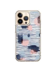 Coque iPhone 13 Pro Watercolor Stains Stripes Navy -...