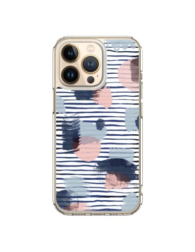 Coque iPhone 13 Pro Watercolor Stains Stripes Navy - Ninola Design
