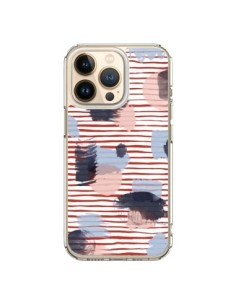 Cover iPhone 13 Pro Watercolor Stains Righe Rosse -...