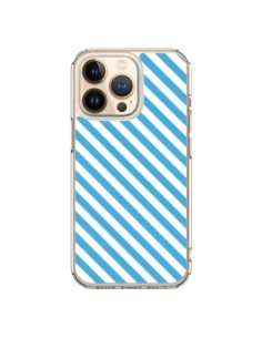 Coque iPhone 13 Pro Bonbon Candy Bleue et Blanche Rayée -...