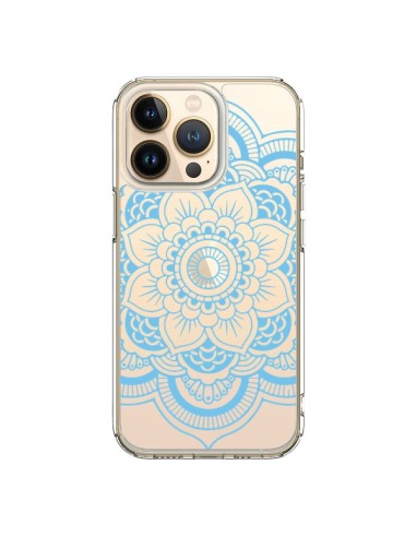 Coque iPhone 13 Pro Mandala Bleu Azteque Transparente - Nico