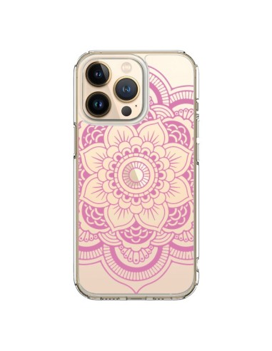 Coque iPhone 13 Pro Mandala Rose Clair Azteque Transparente - Nico